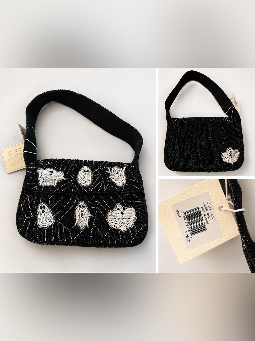 Sol & Mer Beaded Halloween Ghost Shoulder Bag NWT